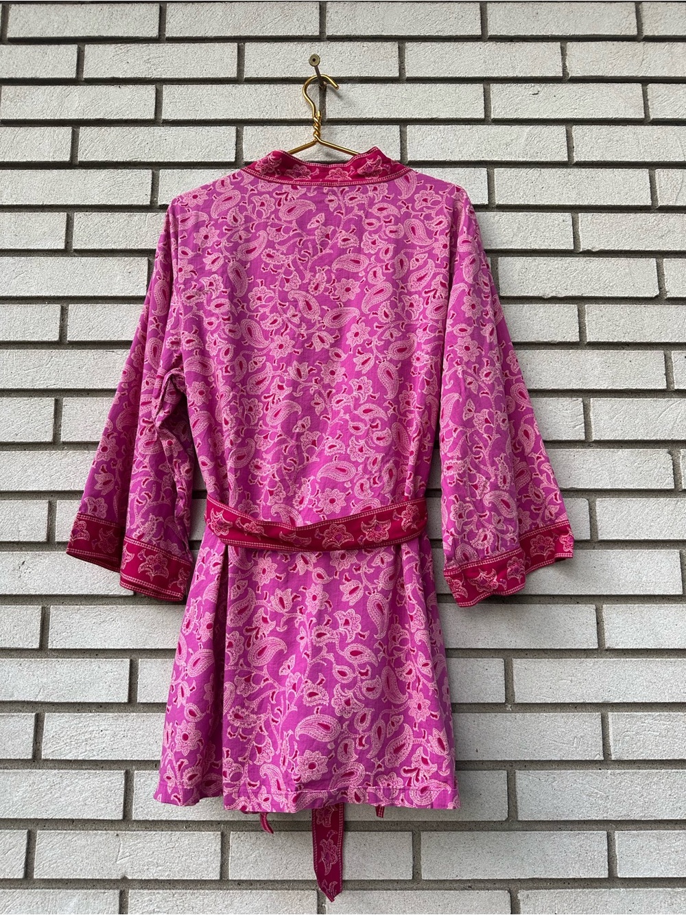 Knox Rose Paisley Kimono Robe Pink Cotton Rayon Tie Belt NWT M/L Lounge - Picture 11 of 12